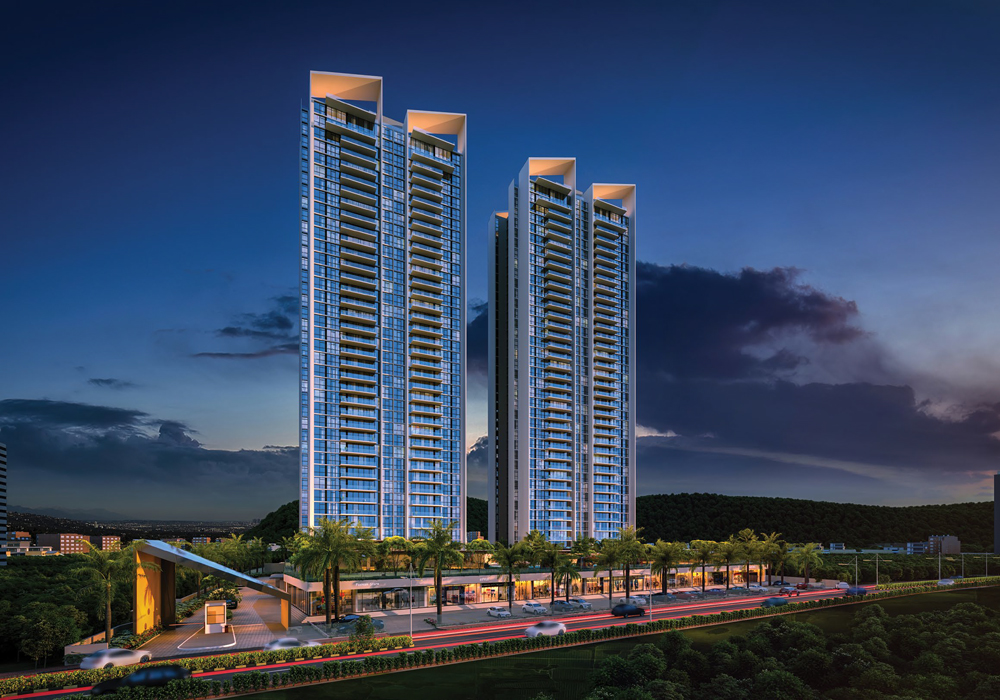 Exterior view of Kasturi The Balmoral Hillside &mdash; photo gallery, images, brochure, amenities, cost sheet, price breakup, availability details, RERA number, RERA certificate, possession date, layout plan, logo, floor plan, master plan, and location map showcasing project highlights and features.