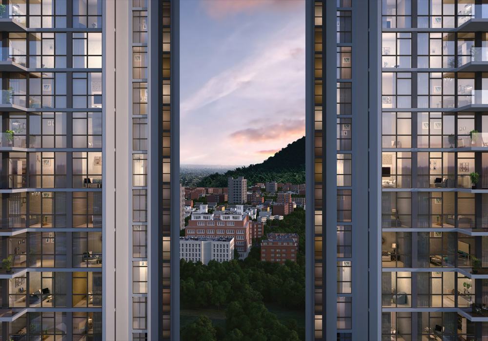 Exterior view of Kasturi The Balmoral Hillside &mdash; photo gallery, images, brochure, amenities, cost sheet, price breakup, availability details, RERA number, RERA certificate, possession date, layout plan, logo, floor plan, master plan, and location map showcasing project highlights and features.