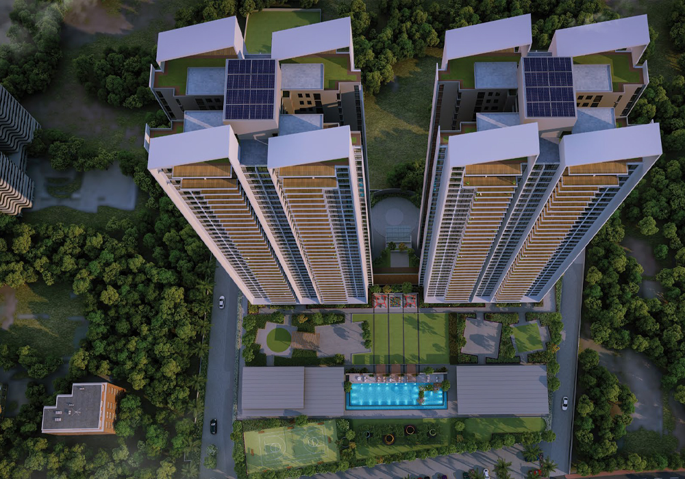 Exterior view of Kasturi The Balmoral Hillside &mdash; photo gallery, images, brochure, amenities, cost sheet, price breakup, availability details, RERA number, RERA certificate, possession date, layout plan, logo, floor plan, master plan, and location map showcasing project highlights and features.